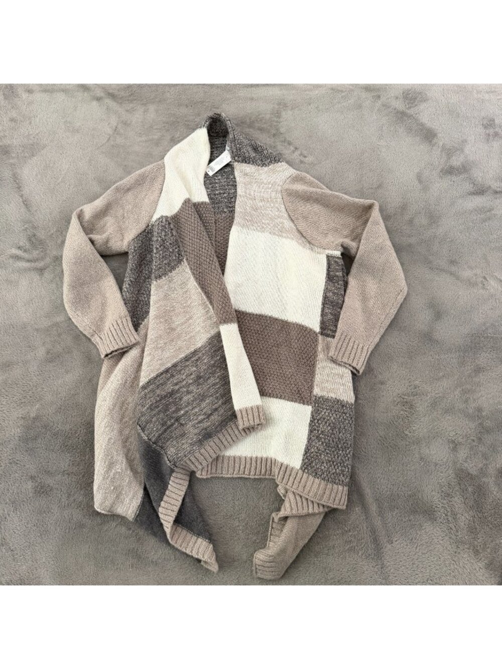 NWT Chico's Drape Front Sweater Cardigan Colorblock 1 MEDIUM 8 10 Neutral